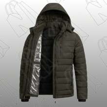 Men's Thermal And Lined Nylon Jacket With Removable Hood - Army Green - View 9