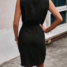 Summer Casual Solid Color Tie-Wrap Sleeveless Dress - Rosa - Ver 3