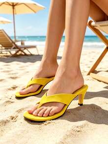2026 New Suede Toe-Ring Sandals, Slim Kitten Heel Slip-On Slippers For Women - Yellow - View 6