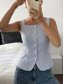 Sir Chaleco de mujer casual y elegante, a rayas, 51% algodón, conjunto de verano para damas - Multicolor - Ver 5