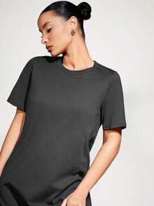 Vestido corto de mujer de unicolor para uso casual, diario y de fiesta - Gris Oscuro - Ver 4