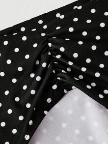 Blusa elegante de mujer con lunares y malla versátil, ideal para vacaciones de verano - Negro - Ver 9