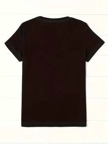 Women's Casual Top. Short-Sleeved T-Shirt With A Unique And Stylish Letter Print And A Round Neck, Ideal For Spring And Summer. A Must-Have For Everyday Casual Wear. - 黑色 - 查看 3