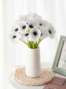 12pcs Artificial White Flowers, 11-Inch Silk Silver Lotus, PU Stems, Realistic Touch, White Petals Black Pistils, Suitable For Wedding Bouquets, Home Kitchen Party Table Decor - Multicolor - View 3