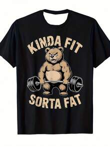Camiseta de Levantamiento de Pesas con Diseño de Oso Fitness, Ligeramente Ajustada y Ligeramente Humorística - Camiseta de Gimnasio Vintage con Diseño de Oso, Estampado de Lema, Camiseta de Entrenamiento de Manga Corta - Regalo Ideal para Entusiastas del Culturismo y Ropa Casual, Talla Grande - Negro - Ver 2