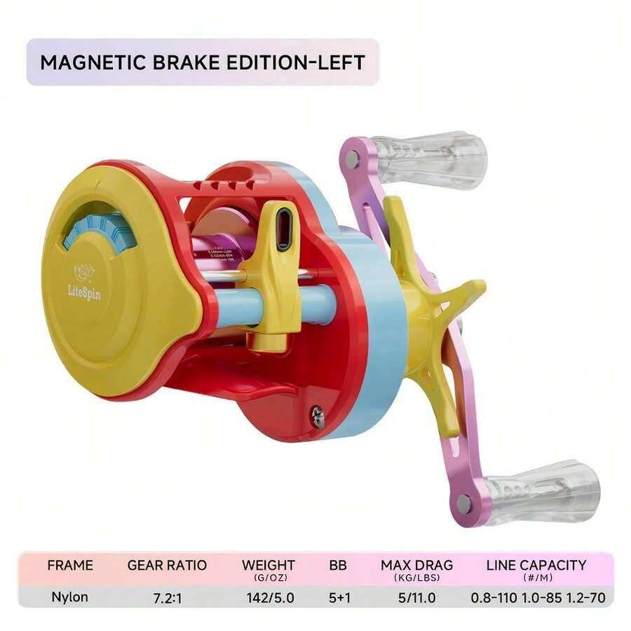 Teben Linglong Youth Edition Dc Drum Reel, 7.2:1 Speed Ratio, 5+1 Metal Double-Sealed Bearings, 5kg Maximum Braking Force, High Precision, High Pressure Resistance, Fifth-Generation Unloading Alarm, General-Purpose Long-Range Anti-Explosion Line Noise Micro-Object Luya Fishing Reel - Magnetic Brake Version - Left Side - View 1