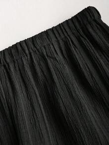 Conjunto de 2 piezas estilo francés relajado con camiseta sin mangas de cintura ceñida y pantalón ancho de pierna holgada, un conjunto de moda para mujeres - Negro - Ver 7