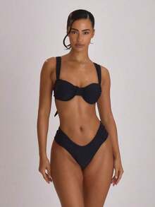 Resort - Braguitas de Bikini con Laterales Fruncidos y Corte Cheeky, Ropa de Baño para Vacaciones, Verano, Viajes, Playa, Básicos de Baño, Traje de Baño de Color Sólido, Resort Core - Marrón Chocolate - Ver 6