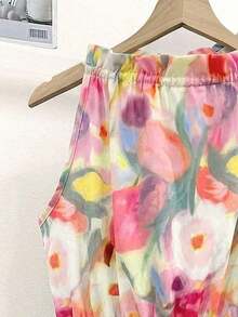 Blusa casual versátil de uso diario con estampado floral y pliegues para mujer - Multicolor 2 - Ver 5