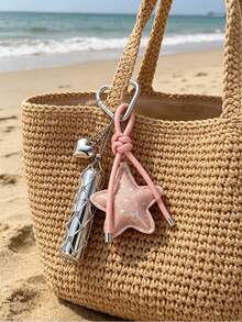 Una estrella de mar plateada brillante, bolsa rosa colgante, elemento oceánico llavero colgante, la mejor opción para accesorios de vacaciones - Plateado - Ver 1