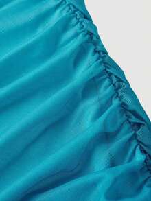 Vestido de malla de longitud media con un hombro, fruncido y efecto ombré - Azul - Ver 3