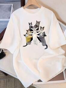 Camisetas de Algodón Vintage de Calidad Premium para Mujer, Manga Corta, Diseño Único Estampado, Nuevo Estilo de Verano 2026, Corte Holgado, Top Adelgazante para Estudiantes, 100% Algodón Vintage. - Blanco - Ver 5