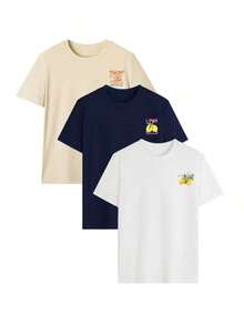 Se vende por separado, no es un conjunto de tres piezas. Camiseta estampada de estilo americano vintage para mujer, suave y cómoda, con varios estilos disponibles. Tres diseños para elegir. Hecho de 100% algodón puro, es ideal para hacer ejercicio, uso diario, vacaciones, escuela, oficina y fiestas. - Azul Marino - Ver 2