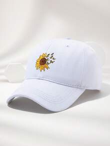 1pc Unisex Adjustable Size Sunflower & Butterfly Print Casual Baseball Cap, Versatile For Outdoor, Camping, Beach, Party, Breathable, Suitable For Spring, Summer, Autumn, Winter - A - View 2