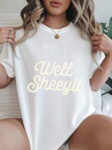 Camiseta Casual de Manga Corta para Mujer - Camiseta de Verano con Cuello Redondo Well Sheeyit, Lavable a Máquina, Camisetas para Damas, Ropa Casual, Estilo Moderno, Ajuste Cómodo  
 Negro - Blanco - Ver 7