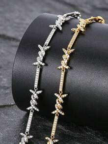 1pc Fashion Versatile Hip-Hop Thorn Zirconia Inlaid Luxury Bracelet, Suitable For Men And Women Daily Wear - Silver - View 2