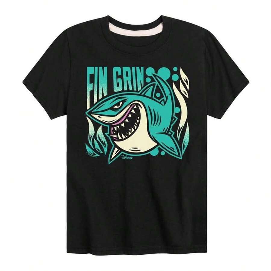 Boys' Fin Grin Short Sleeve Graphic T-Shirt Black Medium 220g. Made From A Men's AL1 Cotton Foundation, 220g Of Pure Comfort. Created For Every Human Being, Whether Woman Or Man. Consistent, High-Quality Fabric, Ready For Any Size, Soft To The Touch But Designed To Hold Up. Breathable Outerwear For Women, Autumn Sets, Holiday Outfits, New Year's Costumes For Her. - 黑色 - 查看 1