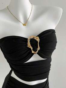 Vestido mini ajustado y sexy para mujer con hebilla metálica sin tirantes - Negro - Ver 6