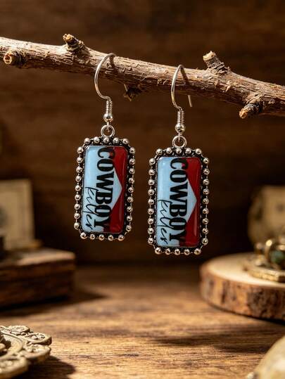 1 Pair Vintage Cowboy Style Distressed Rectangular Earrings