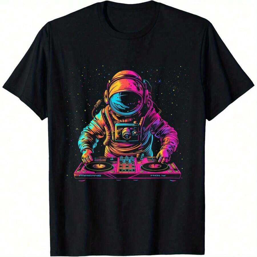 GiftSpace Women's Short Sleeve Crew Neck T-Shirt, Astronaut Design, Coic Explorer Style, One-Sided Print, Cotton, Soft, For All Seasons - Warna 4 - View 1