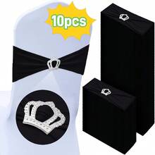 10pcs Chair Back Decorative Bowknot Elastic Bands, Chair Sash With Silver Crown Buckle, Suitable For Wedding Party Christening Chair Decoration - Multicolor - View 17