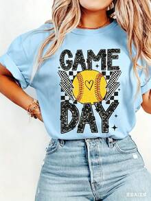 Game Day Short Sleeve Softball Mom Ladies Top, Comfortable Fabric - 2026 New Women's T-Shirts - Easter Tops  - White Tanktop - Summer Top - 淺藍色 - 查看 1