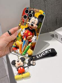 Disney Mickey Mouse Phone Case With Mickey Charm And Lanyard - Cute Mickey Protective Case With Artistic Paint Splatter And Wooden Background Design, Equipped With Delicate Mickey Decorative Lanyard And Beaded Bracelet For Easy Carrying, Compatible With IPhone 17, 16, 15, 14, 13, 12, 11 Pro Series, Ideal For Birthdays, Holidays, Anniversaries, Graduation Gifts, Or Any Special Occasion To Surprise Family, Friends, Classmates, And Loved Ones. - White - View 4