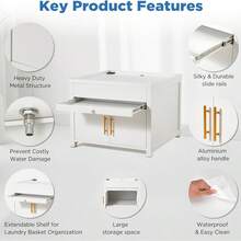YODOLLA Metal Washing Machine Stand With Drawer & Pull-Out Shelf, 320KG Capacity Laundry Pedestal For Washer Dryer - White - View 6
