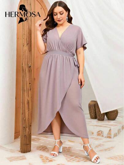 Vestido Largo Casual de Talla Grande para Mujer, Diseño de Abertura Cruzada, Estilo Sencillo Ideal para Fiestas