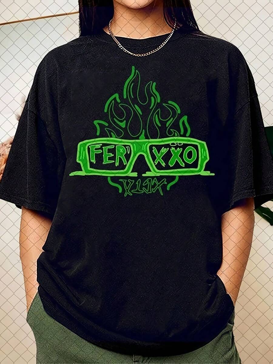 Camiseta de moda para hombre modelo 2026, camiseta gráfica Ferxxo Feid para hombre y unisex, camiseta de música retro con estampado icónico, corte holgado, cuello redondo, tallas S-3XL, adecuada para uso casual, mercancía de conciertos, para todo el año, TALLAS GRANDES. - Negro - Ver 1