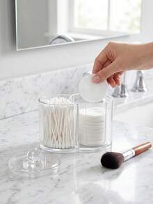 Hộp đựng tăm bông và bông tẩy trang 2 trong 1 - Hộp đựng đồ trang điểm phòng tắm chống vỡ, kiểu lọ đựng bông tẩy trang, tăm bông, chỉ nha khoa, dây buộc tóc và bông mút trang điểm. - Nhiều màu - Xem 4