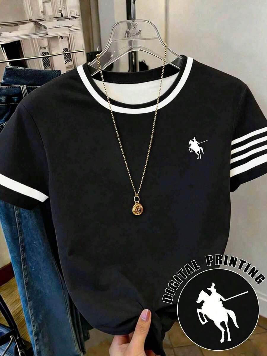 Blusa casual de cuello redondo con patrón de volantes y lazo asimétrico de color contrastante, adecuada para uso diario casual - Negro - Ver 1