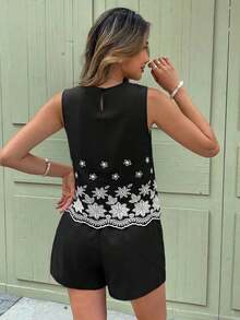 Set de 2 piezas de top sin mangas y shorts para mujer, de moda para el verano - Negro - Ver 2