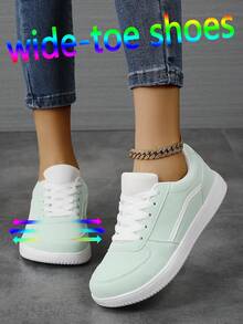Giày trượt ván nữ tối giản mũi rộng, giày thể thao mũi rộng nhẹ chống trơn trượt, giày bệt mũi rộng thời trang đa năng, giày thể thao thường ngày cho thanh thiếu niên có bàn chân rộng, giày thường ngày mũi rộng đế bằng unisex, giày trượt ván nữ, giày thể thao thường ngày nữ. - Màu xanh bạc hà - Xem 1