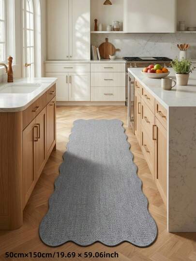 1pc Spring/Summer New Absorbent Soft Skin-Friendly Carpet, Minimalist Wave Edged Grey Kitchen Long Runner Mat, Spring/Summer Bestseller, Pineapple Ring Minimalist Design, Kitchen Carpet, Kitchen Mat, Kitchen Rug, Doormat, Small Rug, Carpet, Runner Carpet, Mat, Home Decor