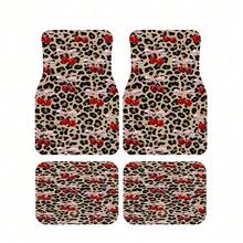 2pcs/4pcs, Fashionable Printed Car Floor Mats - Durable Floor Mats, Designed With Leopard Print And Cherry Bows. And Practical, They Are An Ideal Gift Choice And Long-Lasting. Suitable For Trucks, Sedans, SUVs, And Other Vehicle Types,Car Acessesories,Car Acessesories Interior,Accesorios Para Carro,Car Acessesories Women - 彩色 - 查看 4