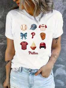 Camisas De Mujer Camiseta Vintage De Vacaciones Para Mujer, Nueva Camiseta Casual De Moda Para Mujer, Camiseta Para Mujeres Y NiñAs De Los Phillies, Camiseta Con GráFico De BéIsbol En Acuarela, Camiseta Para FanáTicos De Los Phillies, Conjuntos A Juego Para Madre E Hija – Blanco O Marfil, Ropa De Calor Para Mujer, Blusas De Mujer, Tallas S-3XL. - Blanco - Ver 7