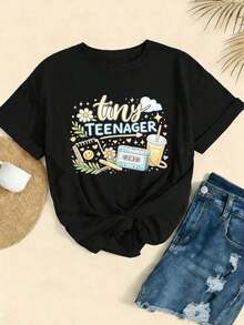 Camiseta vintage con estampado gráfico para adolescentes, oto?o, algodón premium, dise?o gráfico, estilo casual, transpirable, nueva llegada.Suitable for spring, summer and autumneurmuse - Negro - Ver 2