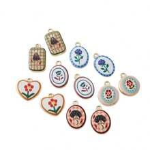 5/10pcs Zinc Alloy Double-Sided Charm Pendants, Rose, Small Flower, Polka Dot & Plaid Pattern Pendants, For DIY Jewelry Making, Necklace, Bracelet, Earring, Bag Chain, Keychain, Zipper Decor, Romantic Gift - Multicolor - View 9