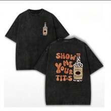Leopard Print Elements, SHOW ME YOU TITOS Humorous Text Memes, Men's Washed Double-Sided Printed Vintage-Shirt, Women's Washable And Washable Old-Shirt,Durable And Comfortable Fabric, Street Fashion Sense,Suitable For Daily Commuting - Black - View 6