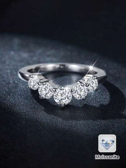 1pc Luxury 925 Silver 0.9ct Moissanite Ring, Suitable For Daily Wear, Commute, Party, Vacation, Birthday, Valentine's Day, Mother's Day, Wedding Anniversary, Christmas, Jewelry Gift For Women