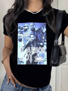 Artistic Portrait Of Urban Energy With Emblematic Figures Reflecting Confidence, Passion For Music, And A Spirit Of Overcoming Challenges. Modern, Casual, Comfortable Women's T-Shirt For Everyday Wear. - 黑色 - 查看 1