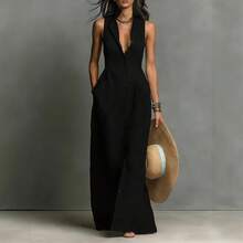 Nuevo 2026 Vestido Midi Mujer Estilo Europeo con Cuello y Botones Sin Mangas Verano - Rosa - Ver 4