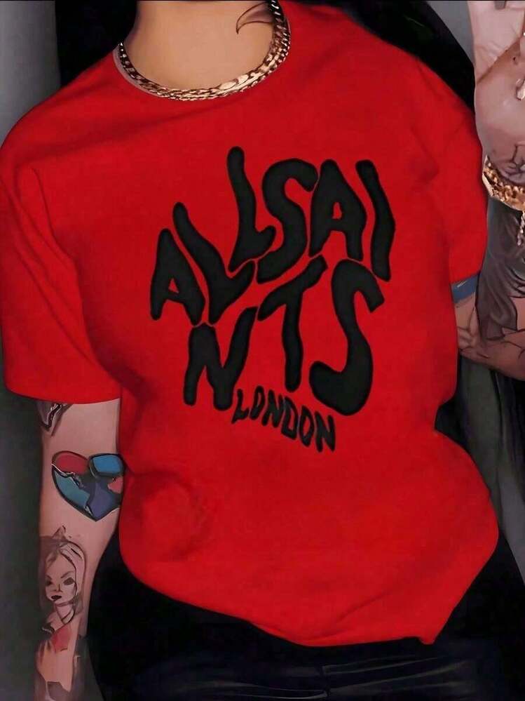 Short-Sleeve T-Shirt. Artistic Black Lettering Representing Urban Energy And A Modern Connection To London, Reflecting Confidence And A Contemporary Attitude. Comfortable And Versatile Cotton T-Shirt. Crew Neck. Soft Cotton Fabric. Short Sleeves. Breathable And Cool. 100% Cotton - 紅色的 - 查看 7