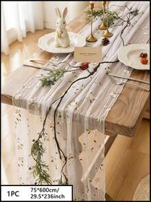 1pc Transparent Mesh Floral Embroidered Tablecloth, American Farmhouse Style Rectangular Table Runner, Suitable For Daily, Festivals, Parties, Weddings, Hotels, Home Dinners, All Seasons Home Decor - White - View 13