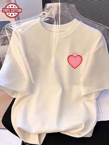 Women's Pure Cotton T-Shirt: Modern Summer T-Shirt Made Of Pure Cotton, Loose Round Neck, Versatile Clothing For Women, Comfortable Casual T-Shirt For Teenagers, Vibrant And Youthful Short Sleeve Tops For Daily Wear. - 白色 - 查看 1