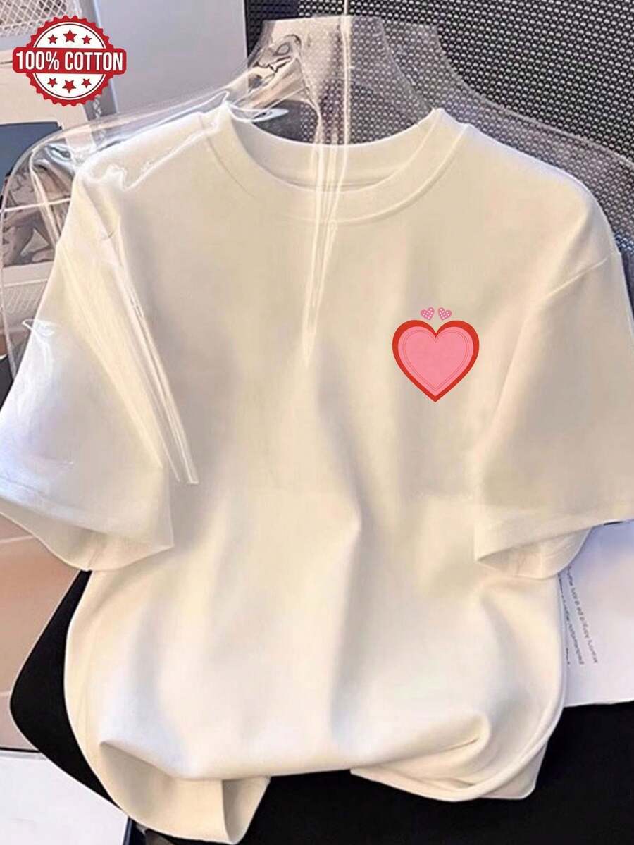 Women's Pure Cotton T-Shirt: Modern Summer T-Shirt Made Of Pure Cotton, Loose Round Neck, Versatile Clothing For Women, Comfortable Casual T-Shirt For Teenagers, Vibrant And Youthful Short Sleeve Tops For Daily Wear. - 白色 - 查看 1