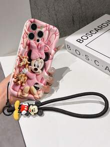 Disney Minnie Mouse Phone Case With Minnie Charm And Lanyard - Cute Minnie Protective Case With Giraffe Plush Toy And Pink 3D Background, Equipped With Delicate Mickey Decorative Lanyard And Beaded Bracelet For Easy Carrying, Compatible With IPhone 17, 16, 15, 14, 13, 12, 11 Pro Series, Ideal For Birthdays, Holidays, Anniversaries, Graduation Gifts, Or Any Special Occasion To Surprise Family, Friends, Classmates, And Loved Ones. - White - View 6