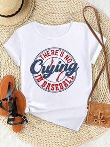 Blusa de anga Corta con Tema de Béisbol para ujer "No lores en el Béisbol" - Camiseta uave, Elástica y avable a áquina, Ideal para Fiestas, Eventos y Uso Casual - Cuello Redondo, Ajuste Holgado y Delgado, Regalo Perfecto para Fanáticas del Béisbol Estampado de animales adorables ,Estampado de letras divertidas ,Combinable con la moda callejera, Ropa para el verano al aire libre o para el día a día ,Ropa diaria para chicas dulces o estudiantes ,Ropa fresca y sin sudor en verano - Blanco - Ver 8