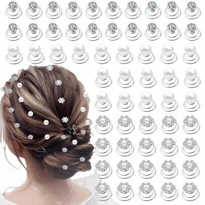 30pcs Gems  Hair Studs Set Pearl Flower Jewels Hair Pins Sticks Wedding, Bridal, Prom, Party And Special Occasion (&Pearl&Flower) Hair Clips Claw Clips Hair Claws Hair Slide Hair Barrettes, School Stuff